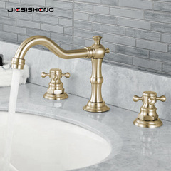 Cross-border French retro all-copper basin faucet three-piece set with double handle split three-hole hot and cold splash-proof faucet