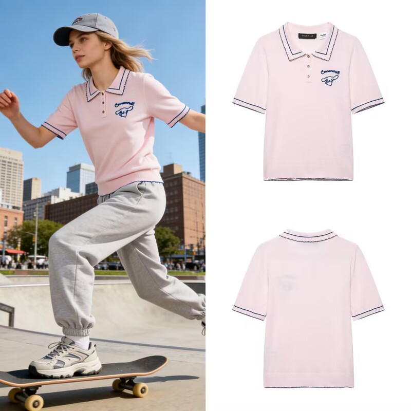 Cross-Border Foreign Trade 2026 New Za Women's Clothing New European and American Style Fashion Sanrio Hello Kitty Knitted Polo Shirt