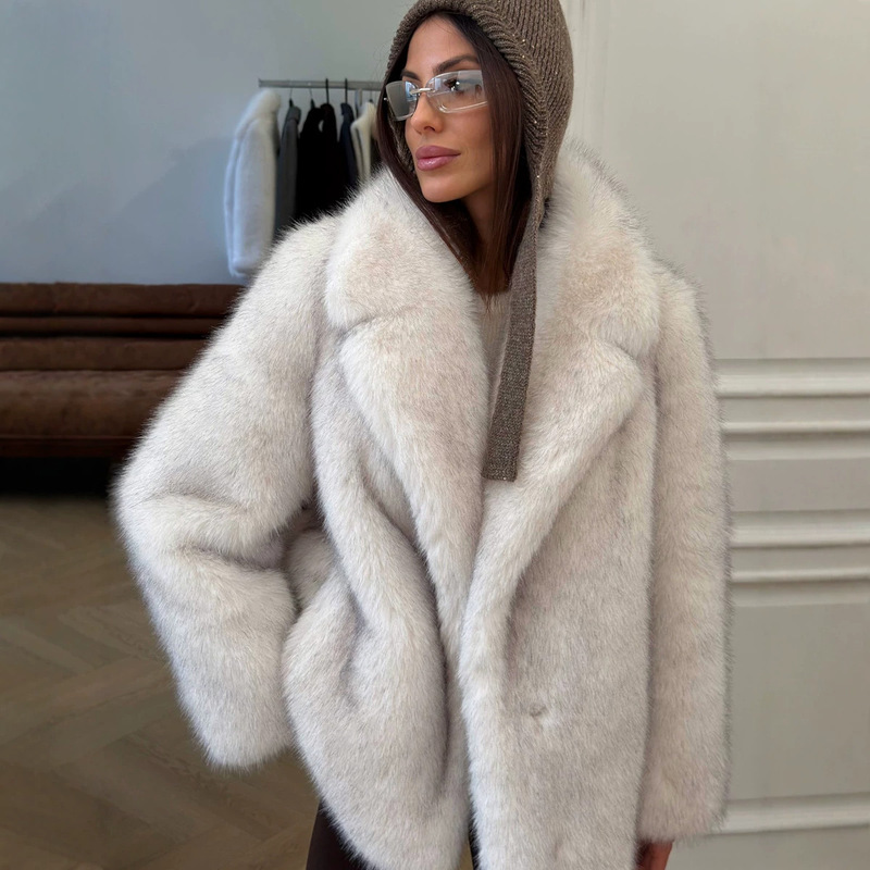 Foreign Trade Wholesale Faux Fox Fur Eco-Friendly Fur Coat, Mid-Length Suit Collar Women's Plush Coat Foreign Trade Wholesale Faux Fox Fur Eco-Friendly Fur Coat, Mid-Length Suit Collar Women's Plush Coat
