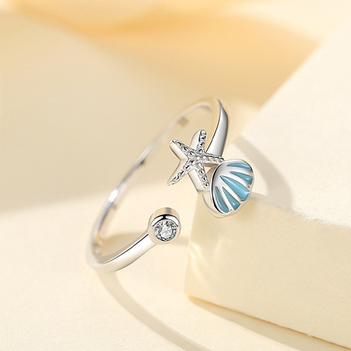 Shengli S925 sterling silver shell starfish ring female cartoon ring Japanese and Korean simple temperament open female ring wholesale