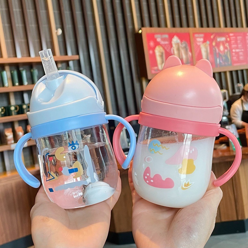 Water Cup children's drinking cup with straw one-year-old baby scale Cup portable drinking bottle cute gravity ball feeding bottle