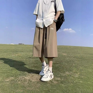 七分裤男士夏季薄款宽松过膝短裤美式ins潮牌休闲纯色7分阔腿中裤