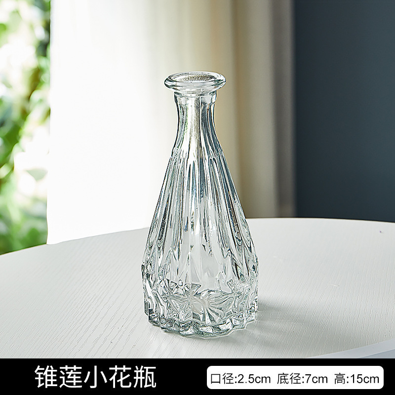 フランス式レトロ小花瓶レリーフガラス高颜値クロスボーダー花瓶透明水培生け花客間装飾花瓶|undefined