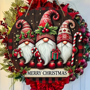 in stock American Christmas Wooden Pastoral Welcome Door Hanging Round Door Plate Christmas Holiday Pendant Decorative Wreath