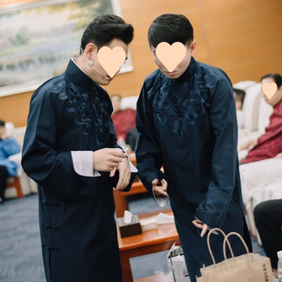 Comedy Costume Chinese Style Stand Collar Long Shirt Purple Mandarin Jacket High-End Embroidered Tang Suit May Fourth Youth Choir Performance Costume for Men
