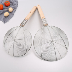 Slotted spoon filter mesh stainless steel colander household lifting spoon kitchen commercial large size noodle lifting spoon line colander bamboo handle