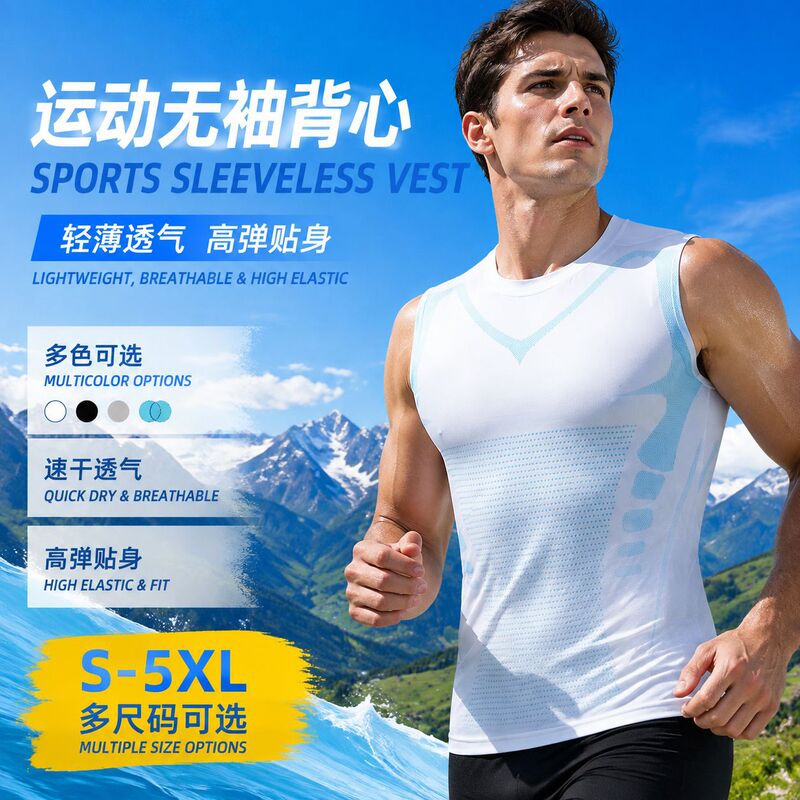 Quick-Drying Sleeveless Vest for Men's Sports and Fitness Training, Tight-Fitting, Elastic, Breathable, Basketball Running, Summer Sportswear Quick-Drying Sleeveless Vest for Men's Sports and Fitness Training, Tight-Fitting, Elastic, Breathable, Basketball Running, Summer Sportswear