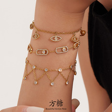 方糖欧式简约风满锆石流苏女士手链钛钢镀18K真金不掉色气质手饰