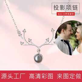 欧美跨境贸易一路有你项链女网红鹿角投影纳米彩图照片文字定 制