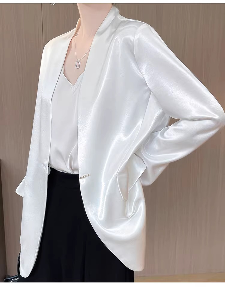 ng2510292 White Acetate Satin For Women, 2025 Spring/autumn New Style, Loose Casual Elegant Short Blazer Top_ecoleips.com