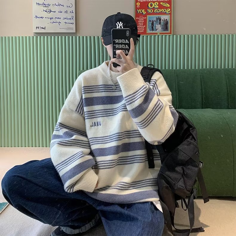 Suéter grueso de otoño e invierno japonés, suéter de punto suelto de tendencia coreana para hombres, abrigo de suéter perezoso estilo de invierno ins Hong Kong