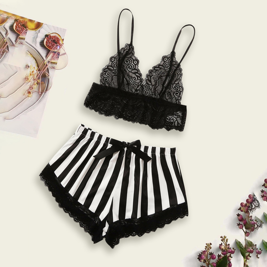 European and American Foreign Trade Manufacturers Wholesale New Spring and Autumn Women's Home Black Casual Sexy Pajamas Thin Lingerie