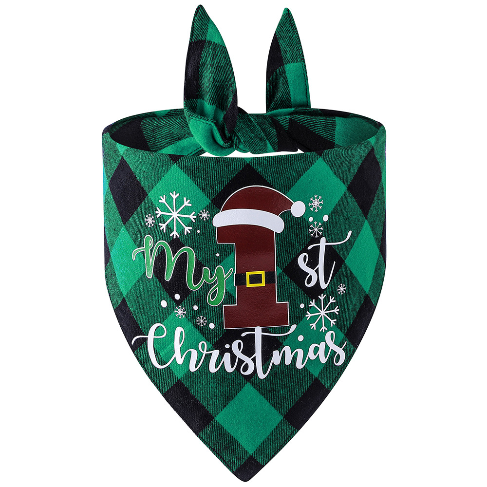 Nueva tela escocesa de algodón transfronterizo perro mascota bufanda triángulo toalla perro impreso saliva toalla Navidad dibujos animados al por mayor