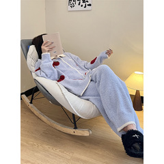 韩系甜美小苹果半边绒睡衣女秋冬季新款加厚保暖家居服套装可外穿