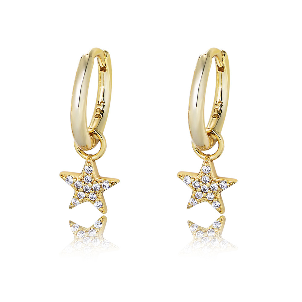 1 Paire Mode Star Argent Sterling Incruster Zircon Boucles D'oreilles Pendantes display picture 8