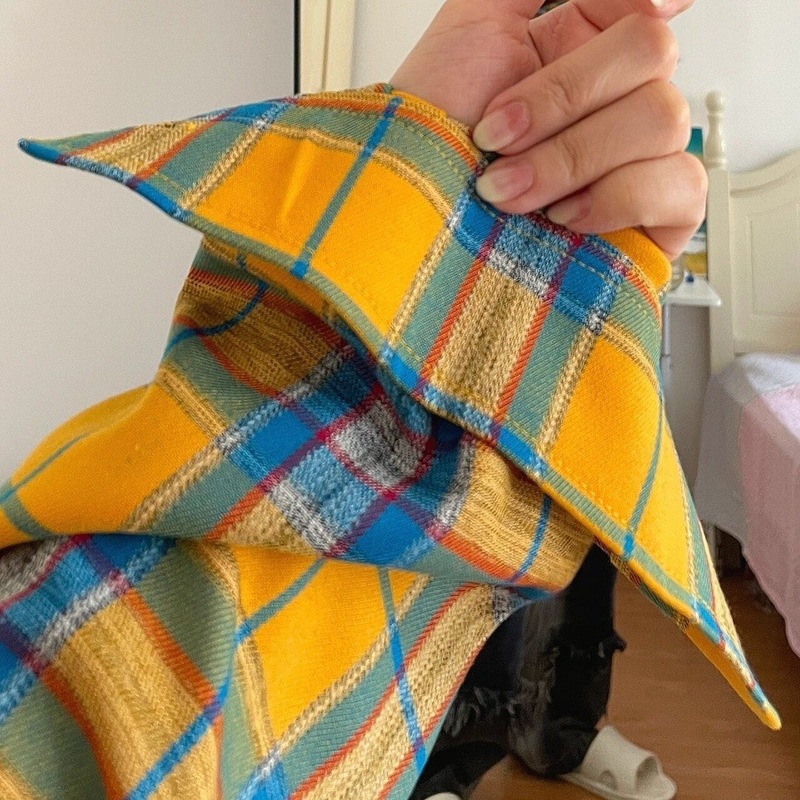 美式复古蓝色格子衬衫外套女2025秋季新款别致宽松休闲防晒衬衣潮|undefined