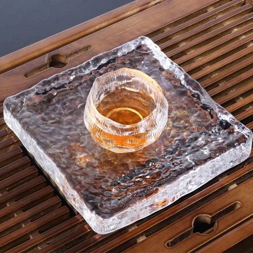 Japanese glass tea set, simple dry bubble tray, small pot with glass tea table cover, bowl and saucer, purple clay teapot tray
