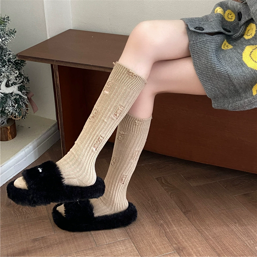 Осень-зима новая кремовая коарная игла с отверстиями, длинные носки-ноги, японские красные носки-бегуны и колени