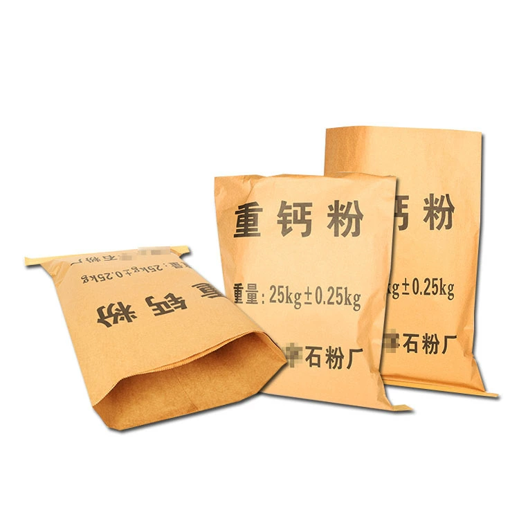 Трехслойный бумажный пакет для химической продукции, 25kg многослойных пакетов из крафт-бумаги для тяжелого кальциевого порошка.