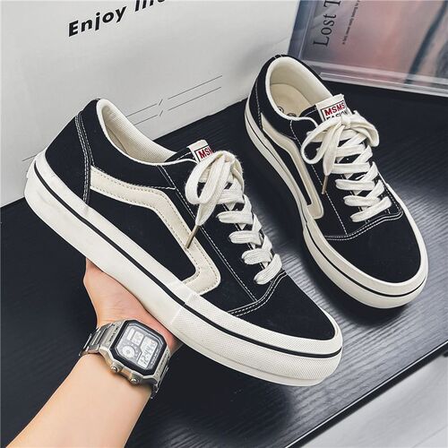 Original niche design canvas shoes for men, black board shoes, large size 46, sports running shoes, trendy, Zhejiang Wenzhou, Korean style, cotton