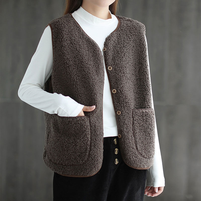 Invierno de las mujeres de la Cachemira de lana forrada engrosada chaleco interior abajo de algodón ceñido chaleco cálido forro Chanel estilo abrigo