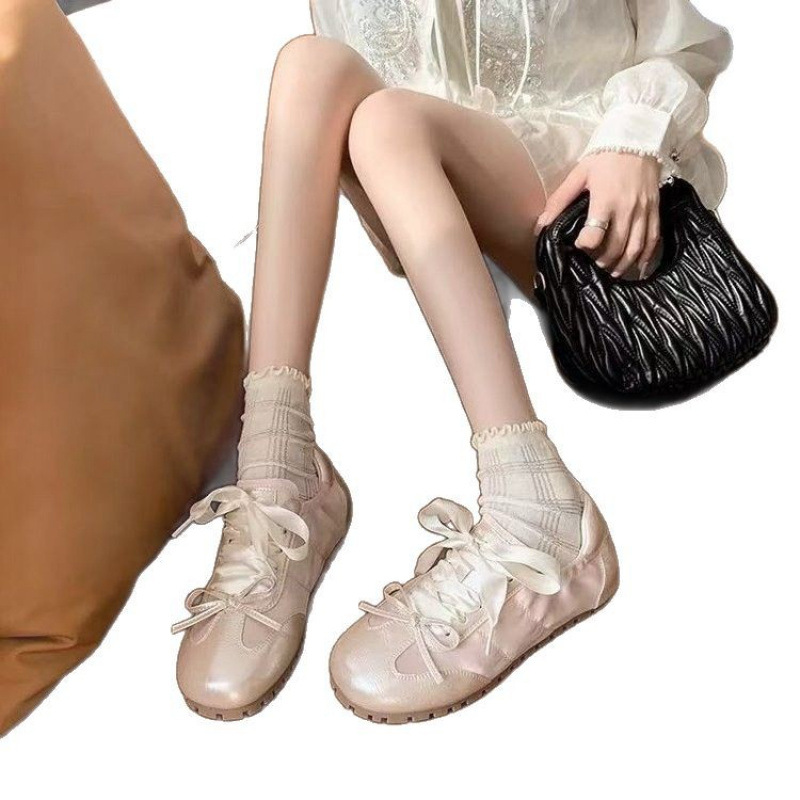 리본 부드러운 바닥 플랫 핑크 발레 슈즈 봄 여름 신작 캐주얼 다용도 도덕 훈련 신발 흰색 신발 여성 신발