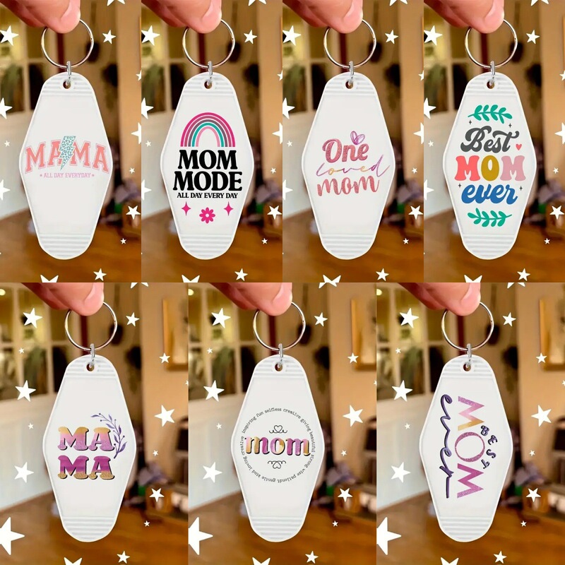 European and American MOM Hotel Brand Keychain Retro Motel Number Plate Keychain Mother's Day Diamond Key Plate
