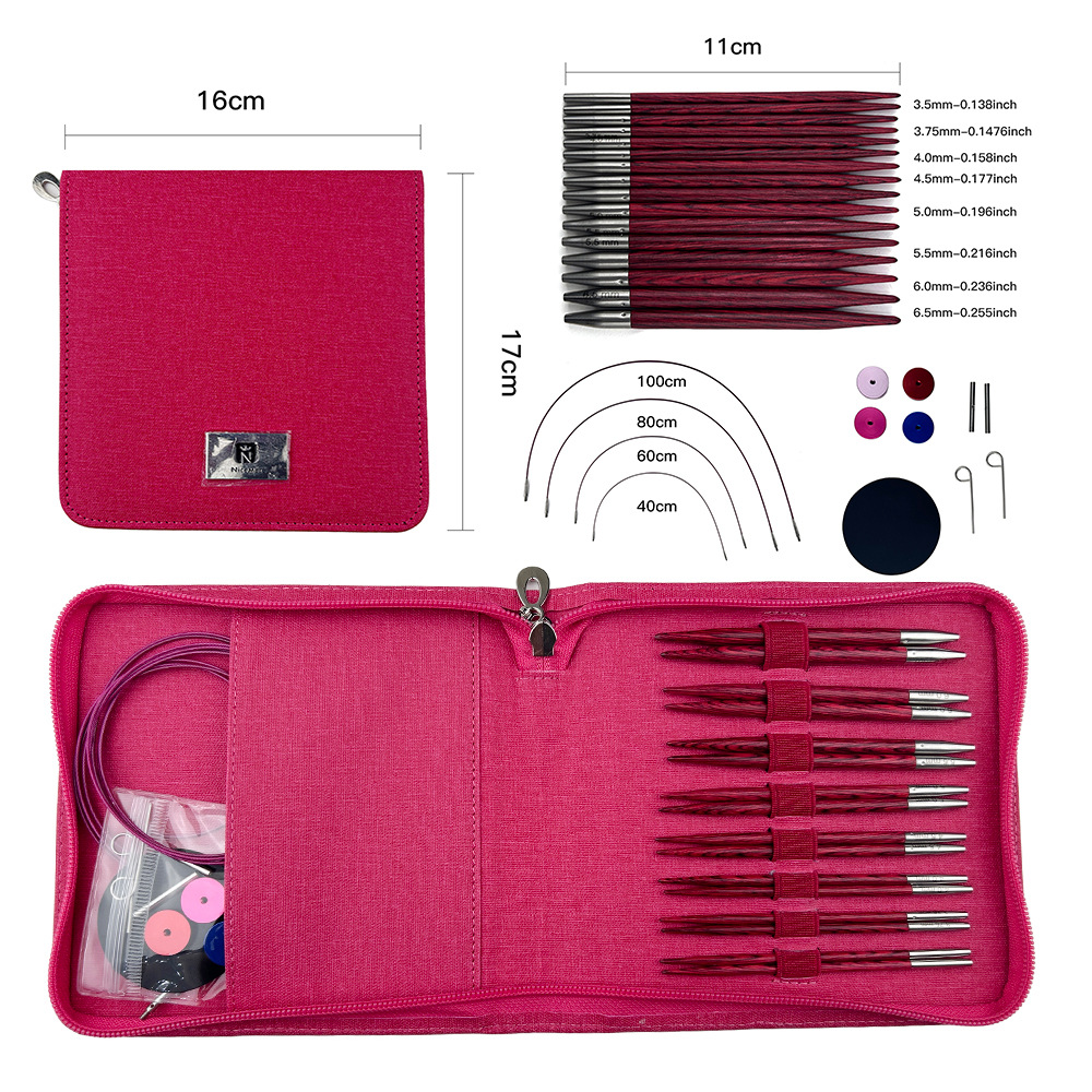 Aguja de suéter transfronteriza abedul rojo desmontable aguja de anillo multifuncional de cambio de cuerda aguja de anillo un conjunto de 8 paquetes