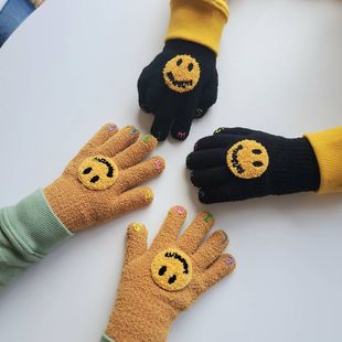 Korean ins Winter Baby Gloves Baby Five Fingers High Elastic Warm Smiley Finger Gloves 3-8 Years Old