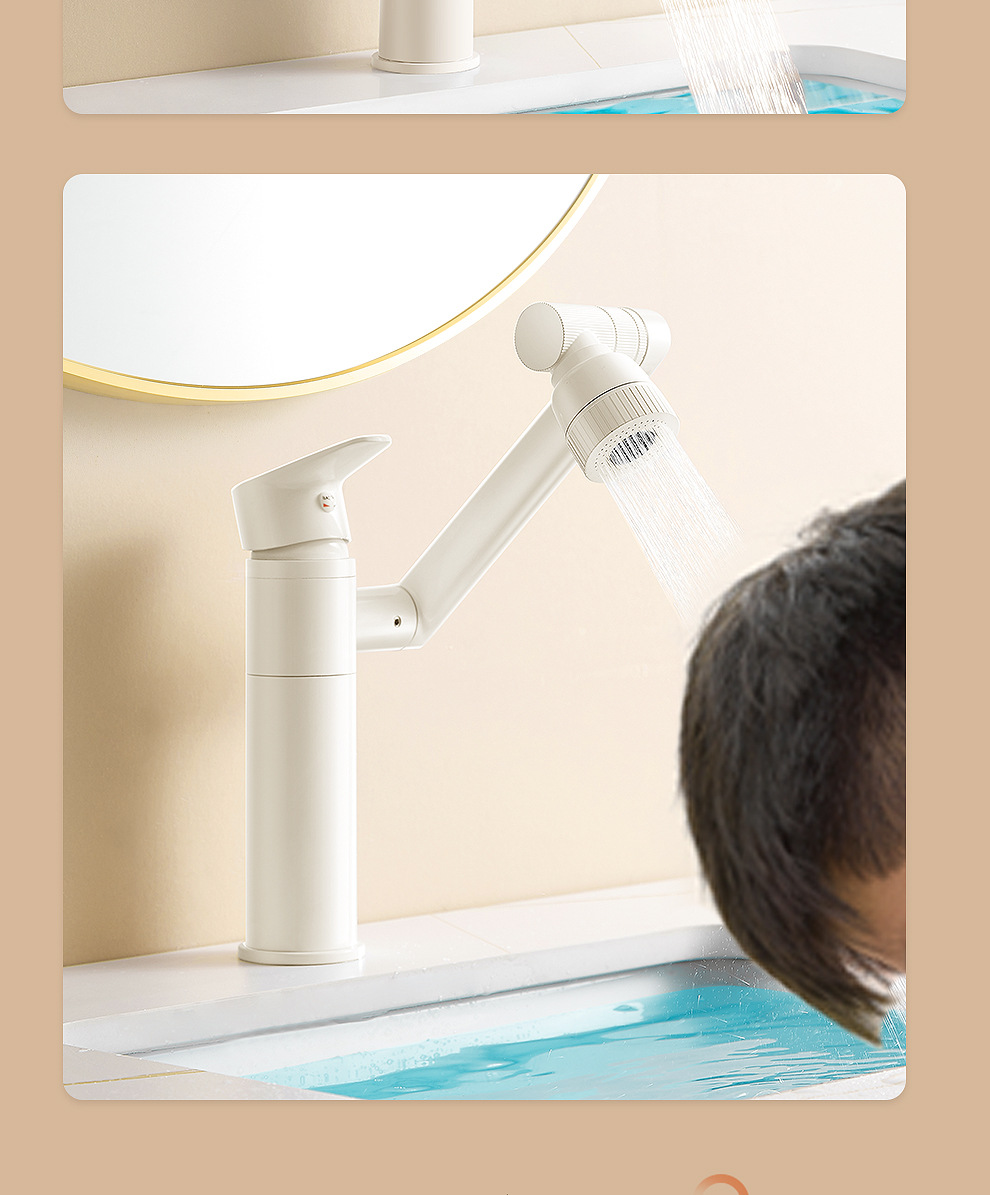 Cream white bathroom washbasin faucet, bathroom washbasin and basin, all-copper cold and hot universal mechanical arm undefined