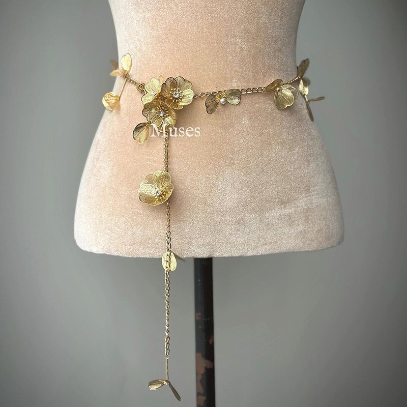 플라워 웨이스트 체인 골드