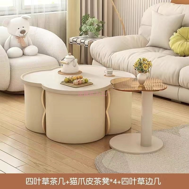 奶油风茶几客厅现代简约边几新款小户型带坐凳创意网红奶油风茶几|undefined