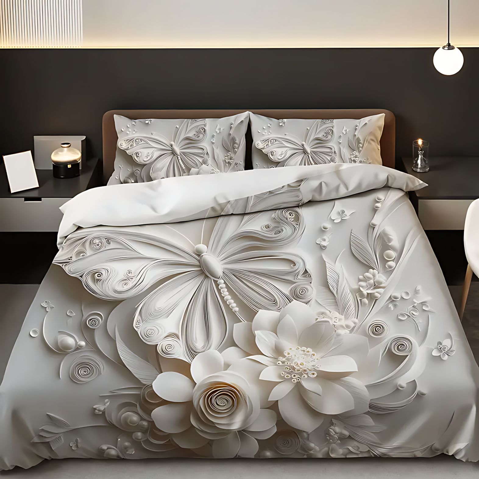 TEMU / JIT transfronterizo flores blancas y mariposas de alta definición digital impresión kit de edredón para diseñar