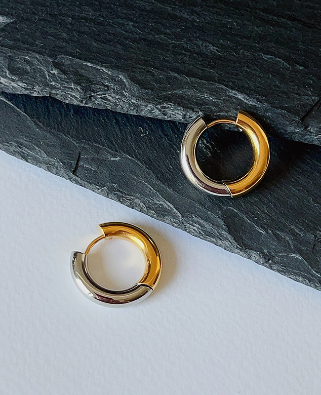12g Weight Hoop Earrings Classification 1 Pair Retro Color Block Titanium Steel Plating Hoop Earrings