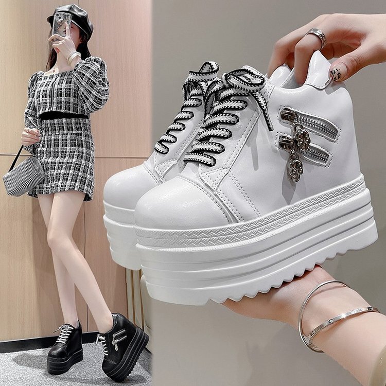Korean Style 12CM Wedge Heeled High Heeled Thick-soled Women's Single Shoes Inner Heeled Shoes Lace-up Loaf Women's Shoes for Spring and Summer 2025