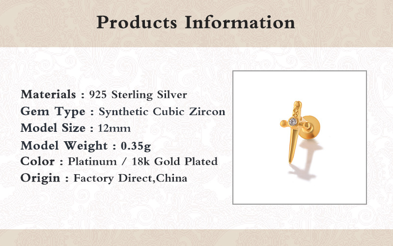 Fashion Blade Sterling Silver Zircon Ear Studs 1 Piece