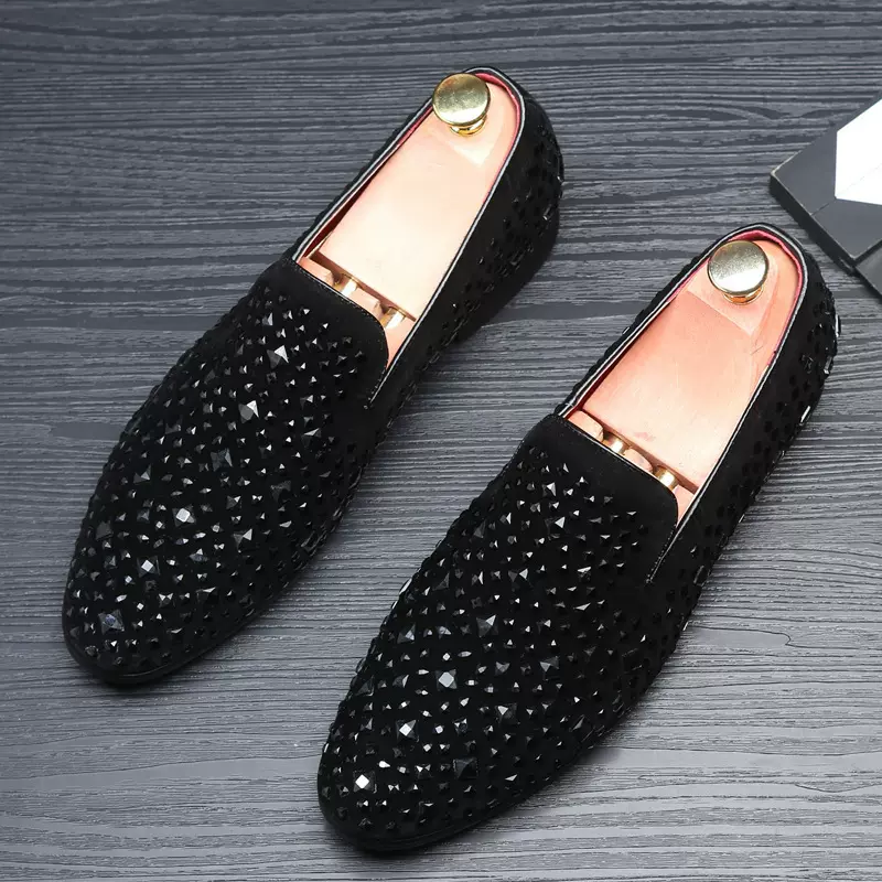 Leather shoes夏季大码48韩版男士套脚尖头皮鞋布洛克Mens shoes