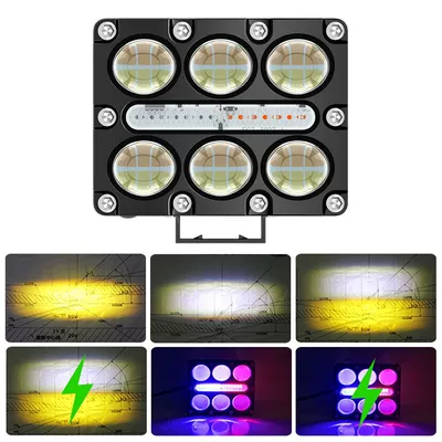 Cross-Border Hot-Selling Car Led Work Lights, Modified Off-Road Motorcycle Spotlights, Warning Lights, Electric Vehicle Headlights (Motorcycle headlights, headlights) - yellow-light-white-light-yellow-and-white-light-red-and-blue-6-modes-double-row-of-6-beads-with-warning-light