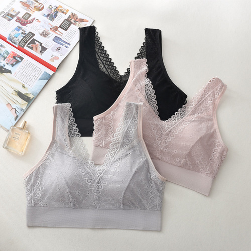 New summer plus size underwear for women, breathable lace, latex, fixed cup, U-shaped beautiful back, no steel ring, bra-wrapped bra