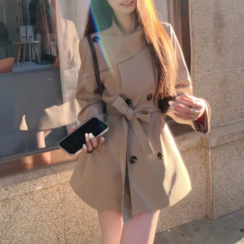 2025秋网红新款英伦风双排扣韩版通勤风衣外套女设计感小个子外套|undefined