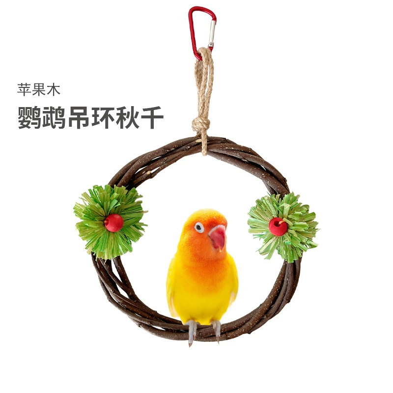 Игрушка попугай подвесное кольцо игрушка птица деревянные качели Яблочная ветка Тканое кольцо подставка для птиц прикус шлифовальный рот альпинистское кольцо