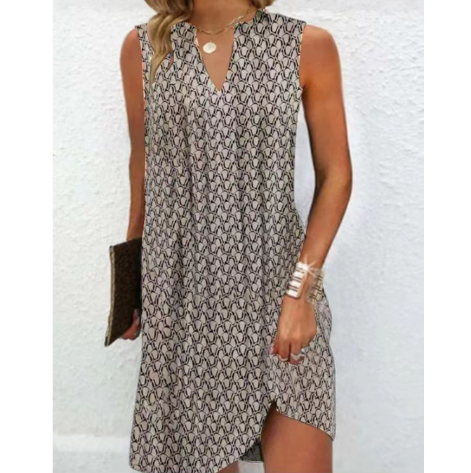 2023 Amazon Independent Site Aliexpress Summer Hot Sale Casual V-Neck Loose Printed Sleeveless Dress High Waist 2023 Amazon Independent Site Aliexpress Summer Hot Sale Casual V-Neck Loose Printed Sleeveless Dress High Waist