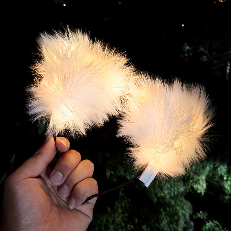 ネット赤写真かわいいキラキラキツネ猫耳光るぬいぐるみ鈴頭飾りリボン髪箍夜市露店|undefined
