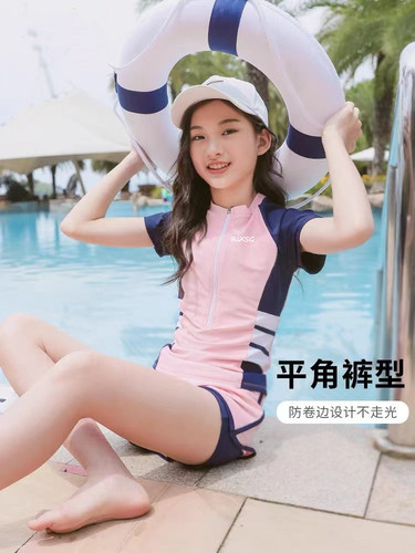 Children's swimwear, girls' split medium and large children's girls 8-12-15 years old student swimwear girl summer zipper swimsuit