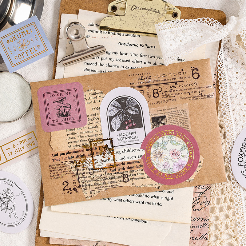 Colección de pegatinas adhesivas estampadas de tiempo bolsas DIY cuentas diarios materiales decorativos etiquetas retro papelería pegatinas