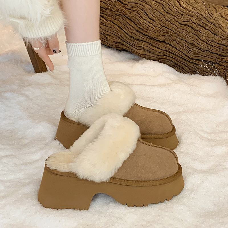 Retro 7CM Height-Increasing Thick-Soled Snow Boots for Women, 2025 Winter New Fur-Lined Closed-Toe Slippers, Warm Cotton Shoes for Outdoor Wear Retro 7CM Height-Increasing Thick-Soled Snow Boots for Women, 2025 Winter New Fur-Lined Closed-Toe Slippers, Warm Cotton Shoes for Outdoor Wear