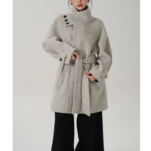 气质高JI感中长款宽松立领羊毛大衣毛呢外套秋冬季新款女轻熟风潮