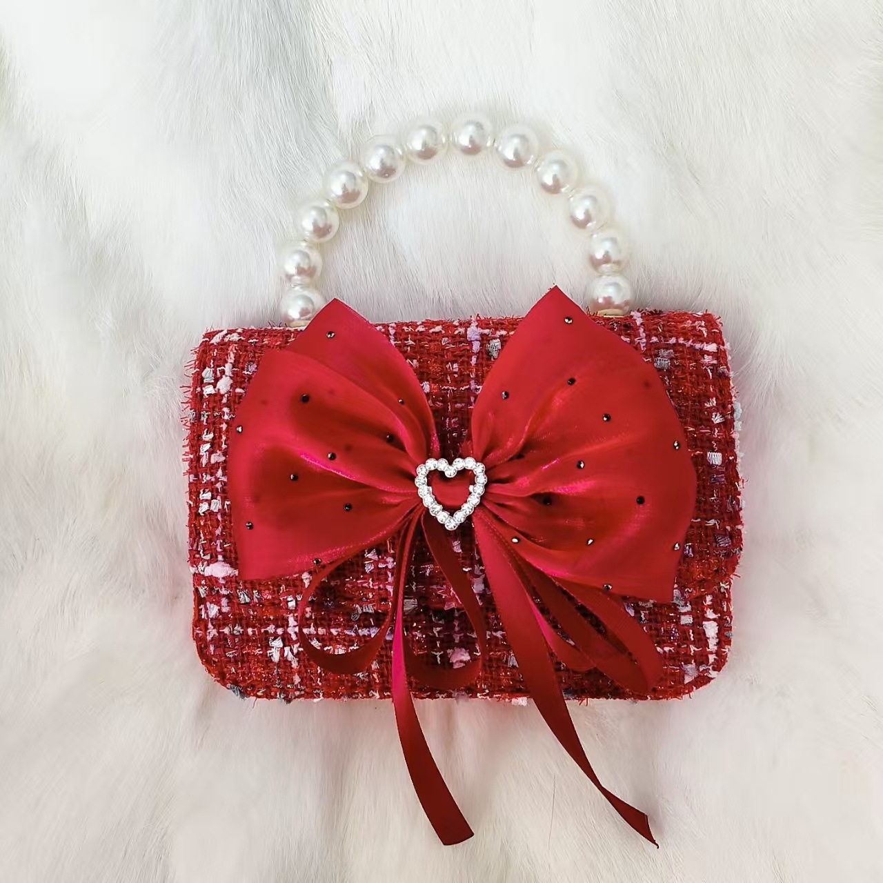 Gran arco rojo bolso de princesa bolso de perla bolso de Año Nuevo bolso de cambio accesorios cadena de hombro