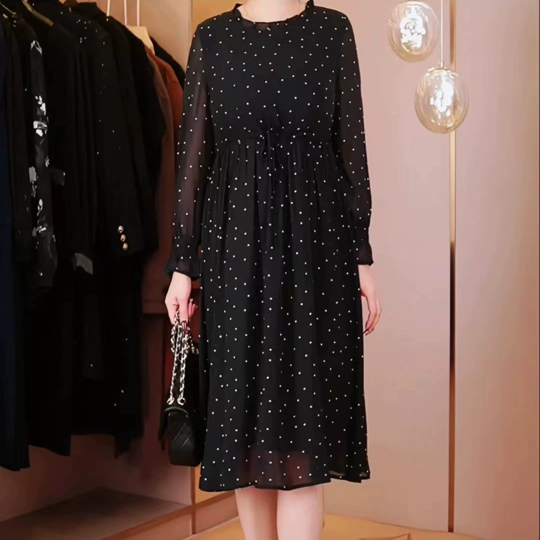 Весна и лето в горошек освежающий свободный плюс размер похудения вокруг шеи жить популярный темперамент 40-летняя Мать платье