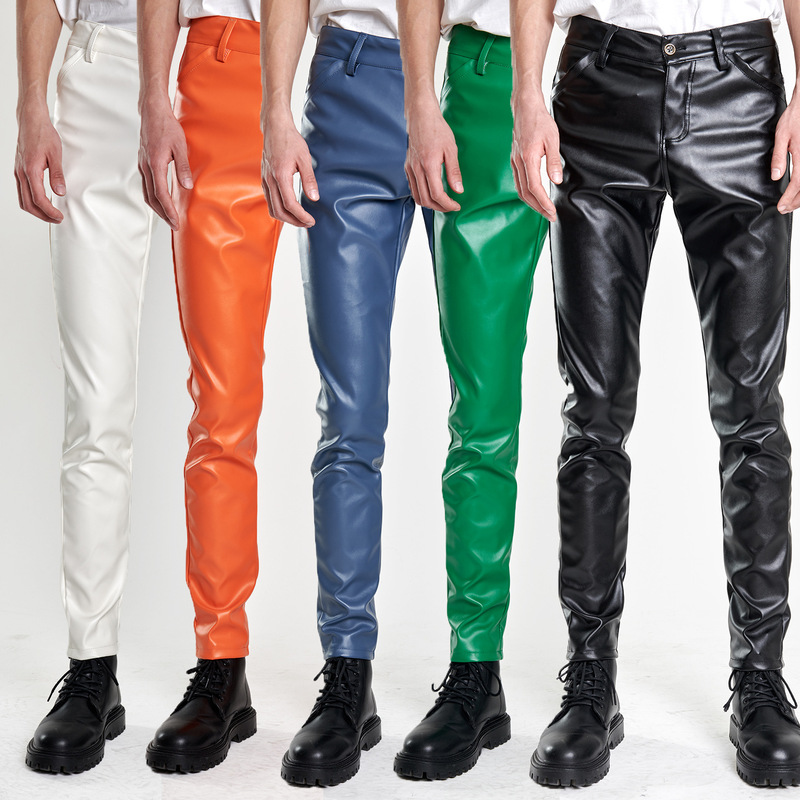 Spring and Summer Thin Cross-Border Youth Leather Pants for Men, Stretchy Slim-Fit Trendy Green Bar Orange Breathable Leather Pants for Men Spring and Summer Thin Cross-Border Youth Leather Pants for Men, Stretchy Slim-Fit Trendy Green Bar Orange Breathable Leather Pants for Men
